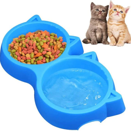 Cat Shaped Double Food Bowl, 2-in-1 Pet Feeder, Non-Slip & Durable