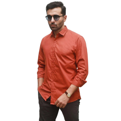 Full Sleeve Casual Shirt, Cinnamon/Carrot, French Collar & Smart Fit, for Men