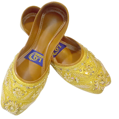 Gold Embroidered Khussa with Sitara Design, Rexine Inner Material, for Women