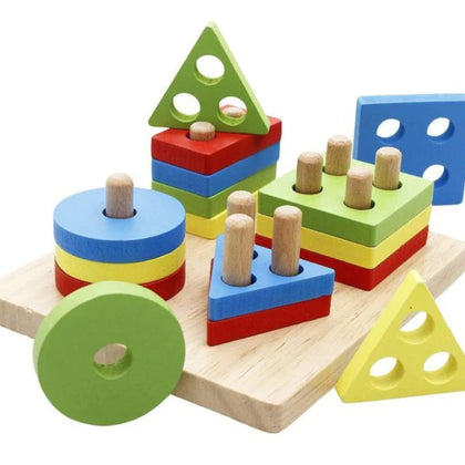 Lewo Wooden Puzzle Toy, Shape Sorter & Stacking Game, for Toddlers