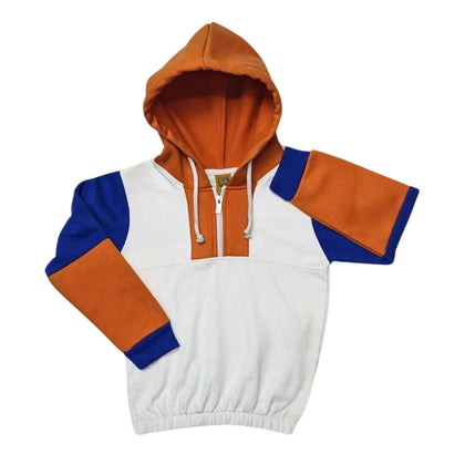 Colorblock Zipper Hoodie, White/Orange & Casual Wear, for Unisex