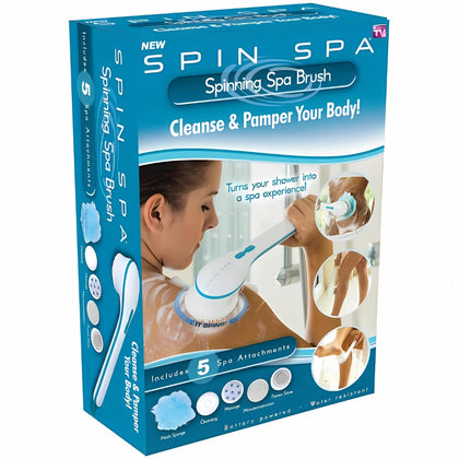 Spinning Bath Brush with 5 Attachments, Body Cleanser, Massager, and Exfoliator, Spa at Home