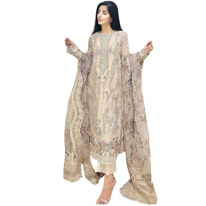 Organza Pakistani Dress 2024, Heavy Embroidery, Silk Trouser & Digital Organza Dupatta