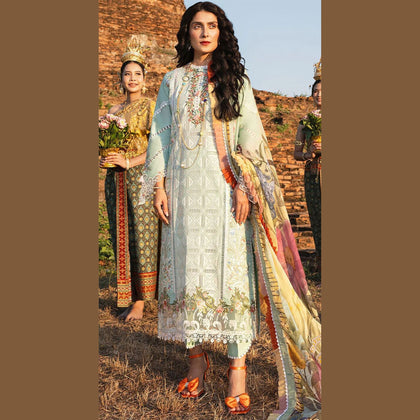 Jhalak-e-Noor Pure Lawn Stitched Dress, Embroidery & Silk Dupatta 2024