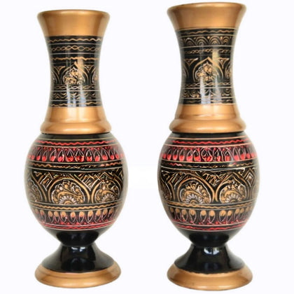 Wooden Naqshi Vase, 10-Inch, Handcrafted with Sheesham Wood, Elegant Decor