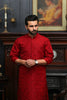 RED EMBROIDED MEN'S COTTON KURTA