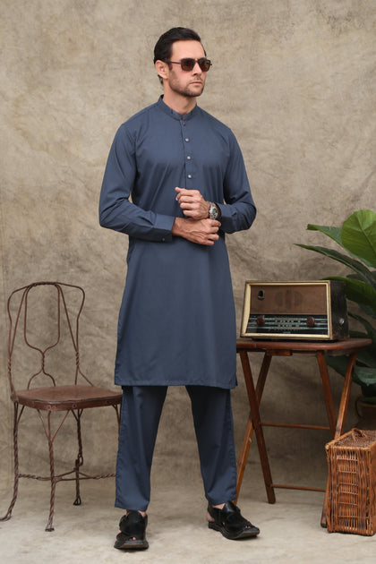 STONE BLUE COTTON MEN'S  KAMEEZ SHALWAR - maqsood.pk