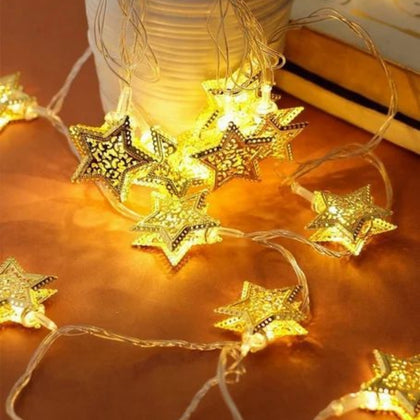 3M 10 LED Metal Star String Lights, Mega Power & Warm White, for Indoor & Outdoor