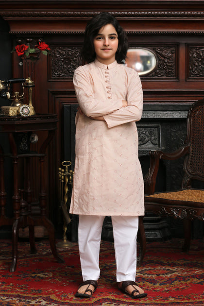 CREAM KID'S EMBROIDED KURTA