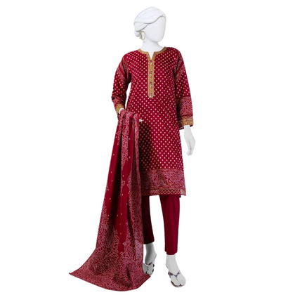 Suit, Round Neck With V Cut Slit, Embroidered Shirt & Trouser, for Women