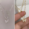 Korean Double Layer Pendant Necklace, Butterfly Design with Diamantes