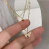 Korean Double Layer Pendant Necklace, Butterfly Design with Diamantes