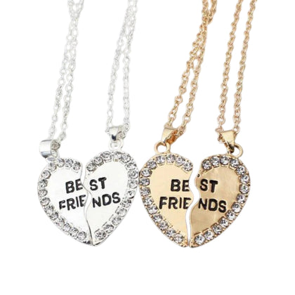 Golden & Silver Best Friend Necklaces, 2 Pairs, Heart-Shaped