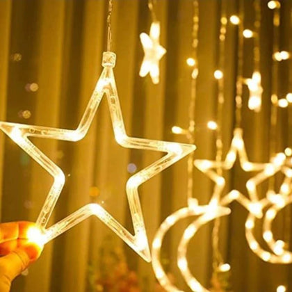 Ramadan Decoration Lights, Star & Moon Curtain Lights, Warm White, Home Decor