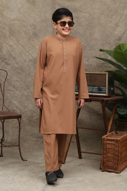 CAMEL BROWN COTTON KAMEEZ SHALWAR KIDS WEAR - maqsood.pk