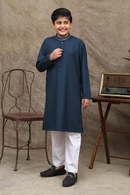 STONE BLUE COTTON KURTA  KIDS WEAR - maqsood.pk