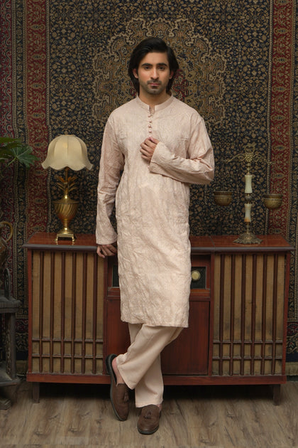 CREAM CHICKEN COTTON MEN'S KAMEEZ SHALWAR