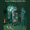 Screen Folding Jewellery Box, Organizer with Mirror, Green & Gold Design