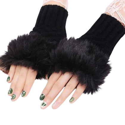 Fingerless Gloves, Stylish Blended Material & Black, for Women