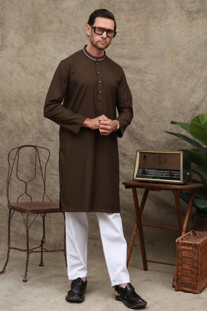 UMBER BROWN MEN'S COTTON KURTA | - maqsood.pk