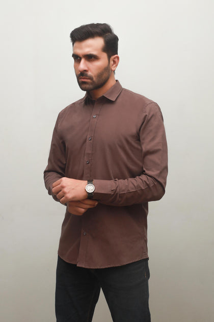 MEN'S PLAIN BROWN COTTON CASUAL SHIRT