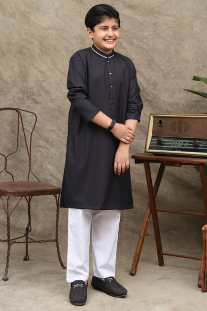 JADE BLACK COTTON KURTA  KIDS WEAR - maqsood.pk