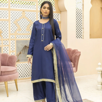 Suit, Regal Blue Royal Kattan Silk with Gotta Lace & Kiran Work