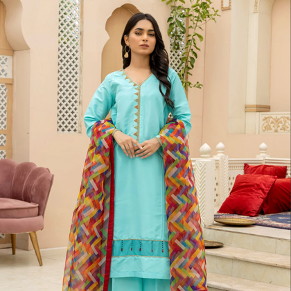 Suit, Ferozi Royal Kattan With Printed Organza Dupatta, for Women