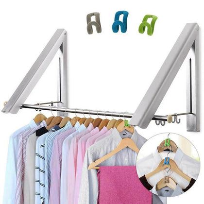 Wall Mounted Clothes Rail, Foldable Aluminum Rod, Indoor & Outdoor