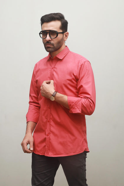 MEN'S PLAIN PINK COTTON CASUAL SHIRT