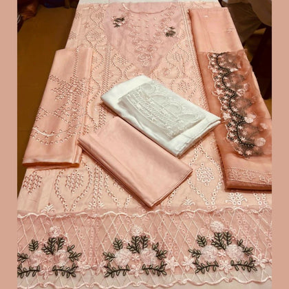 Chikankari Embroidered Lawn Suit, Patch Work Design, 3 Pcs & Pink