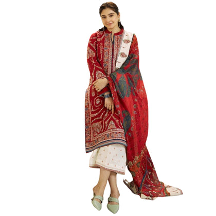 Premium Dhanak 3PCS Set, Embroidered Shirt & Pashmina Shawl, for Women