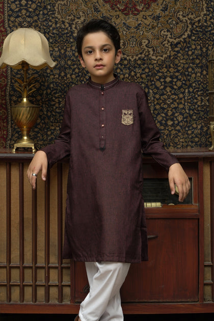 DARK PURPLE PATCHED KID'S KURTA