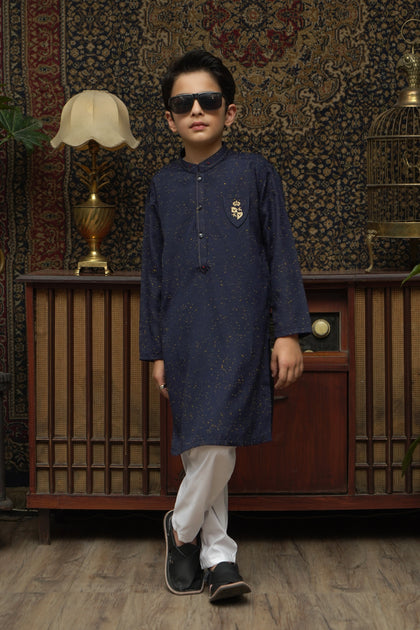 BLUE KID'S DOTTED COTTON KURTA