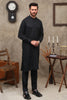 BLACK  WASH & WEAR MEN'S SHALWAR KAMEEZ WITH BLACK BUTTONS