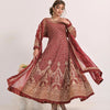 Dress Set, Elegant Maroon Chiffon Ensemble 3-Piece Set with Intricate Embroidery