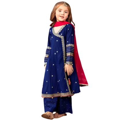 Suit, Elegant Party Wear Net & Malai Outfit, for Kids'