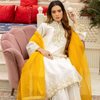 Suit, Off White Embroided Silk with Mustard Organza Dupatta