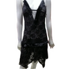 Night Dress Lingerie Set, Black Two Piece with Net Furr Lace Embroidery