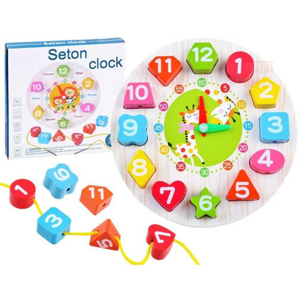 Wooden Puzzle Colck, Educational Shape, Color & Number Learning