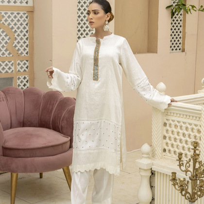 Dress, Off White Jacquard Fabric Grace at Any Event, for Women