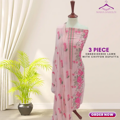 Unstitched Suit, Elegant 3-Piece Lawn Embroidered Dress, for Women