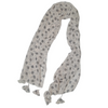 Scarf, White Printed Chiffon Georgette with Heart Tassel, for Women