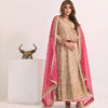 Dress Suit, Beige Chiffon Ensemble 3-Piece Set with Intricate Embroidery