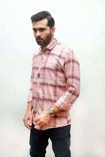 MEN'S LIGHT PEACH CHECK CASUAL SHIRT