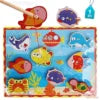 Wooden Magnetic Fishing Game and Puzzle Board