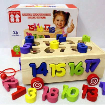 Wooden Toy Digital Numbers Pulling Car