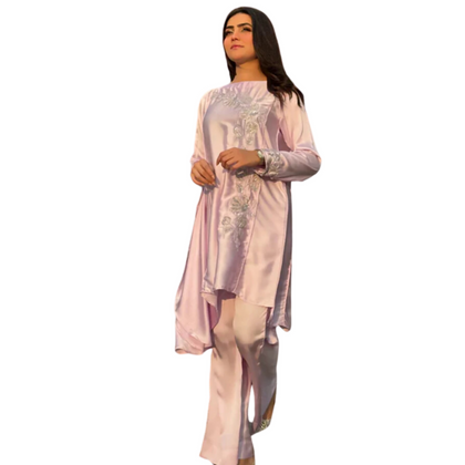 Stitched Suit, Lilac Silk with Sequin Embroidery, for Women