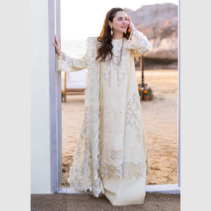 Suit, Qalamkar Luxury Lawn, 3Piece Embroidered with Silk Dupatta