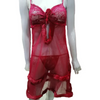 Night Dress Lingerie Set, Maroon Two Piece with Net Lace Embroidery